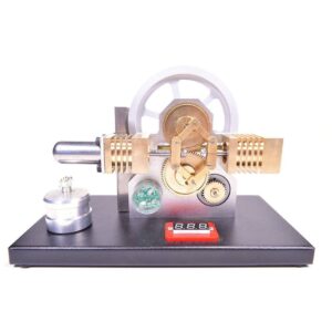 Enjomor Horizontal Gear Drive Hot Air Stirling Engine LED Electricity Generator Model with Voltmeter