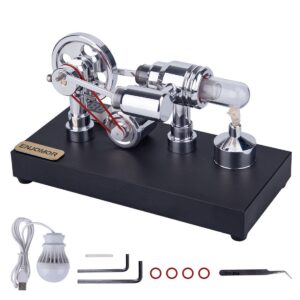 Enjomor Gamma Type Hot Air Stirling Engines with Light and Voltmeter